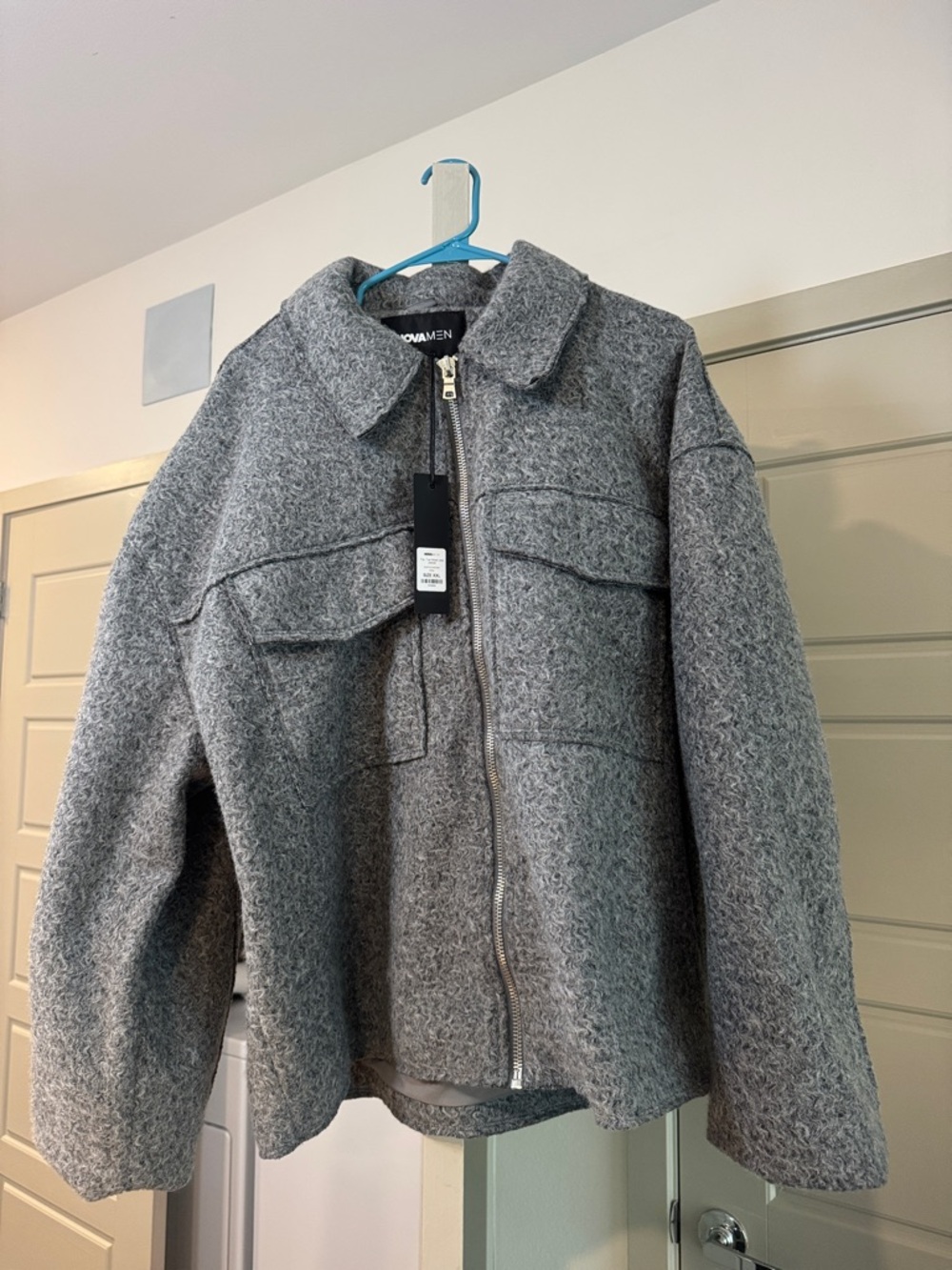 Gray Wool-Blend Bomber Jacket -